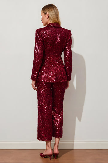 Burgundy 2 Piece Prom Suit with Sequins